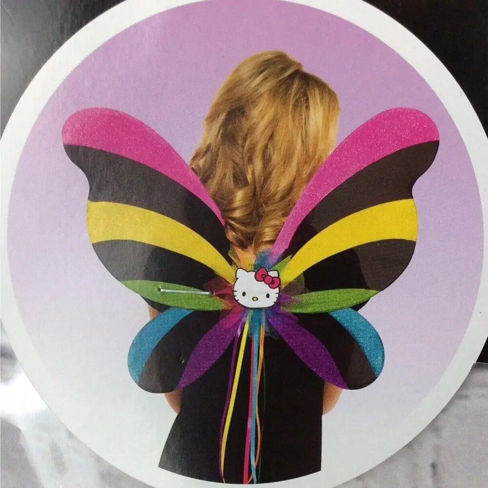 Hello Kitty Childs Black Sequined Fedora & Rainbow Sparkle Wings Cosplay Costume